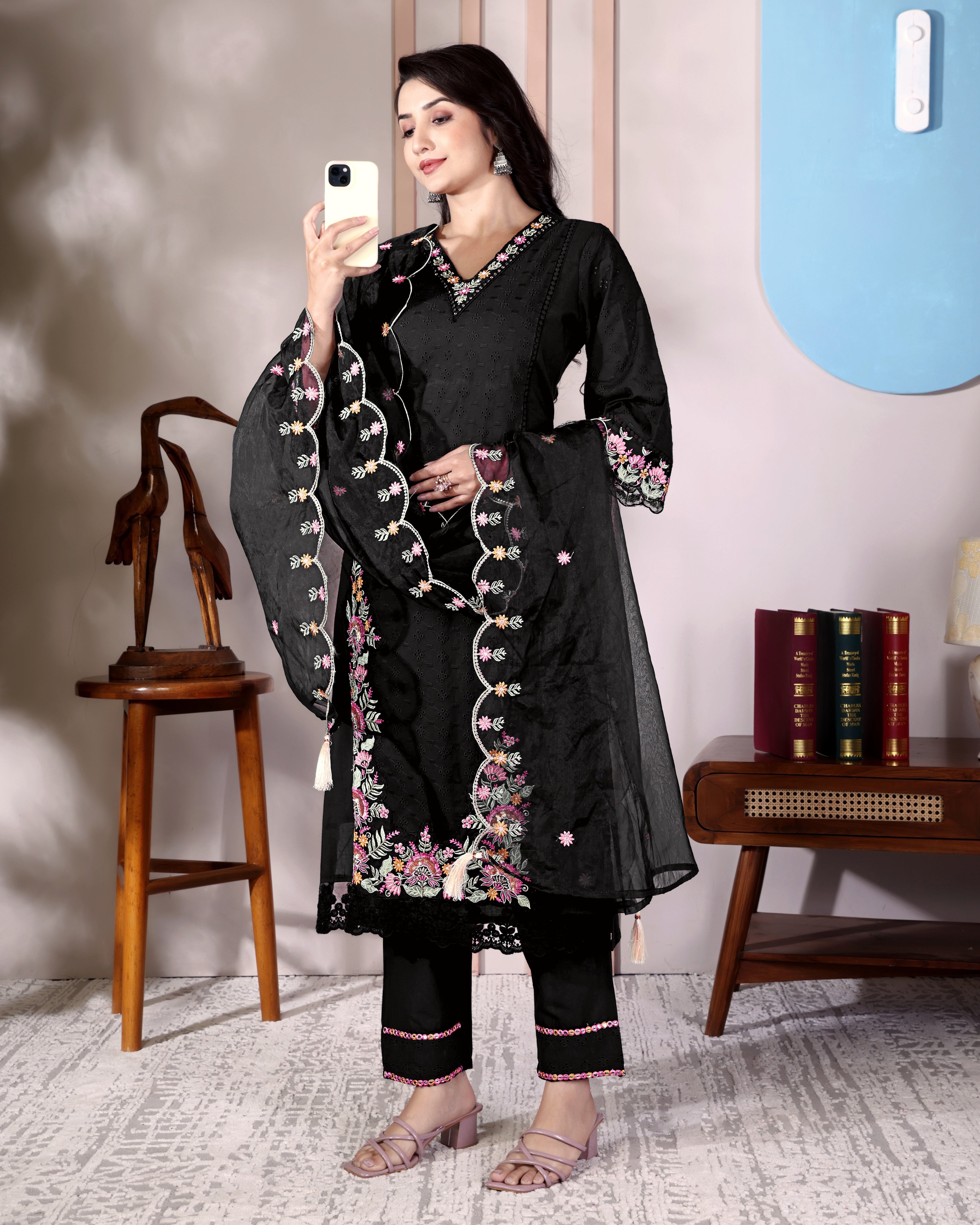 Midnight Bloom – Black Embroidered Suit