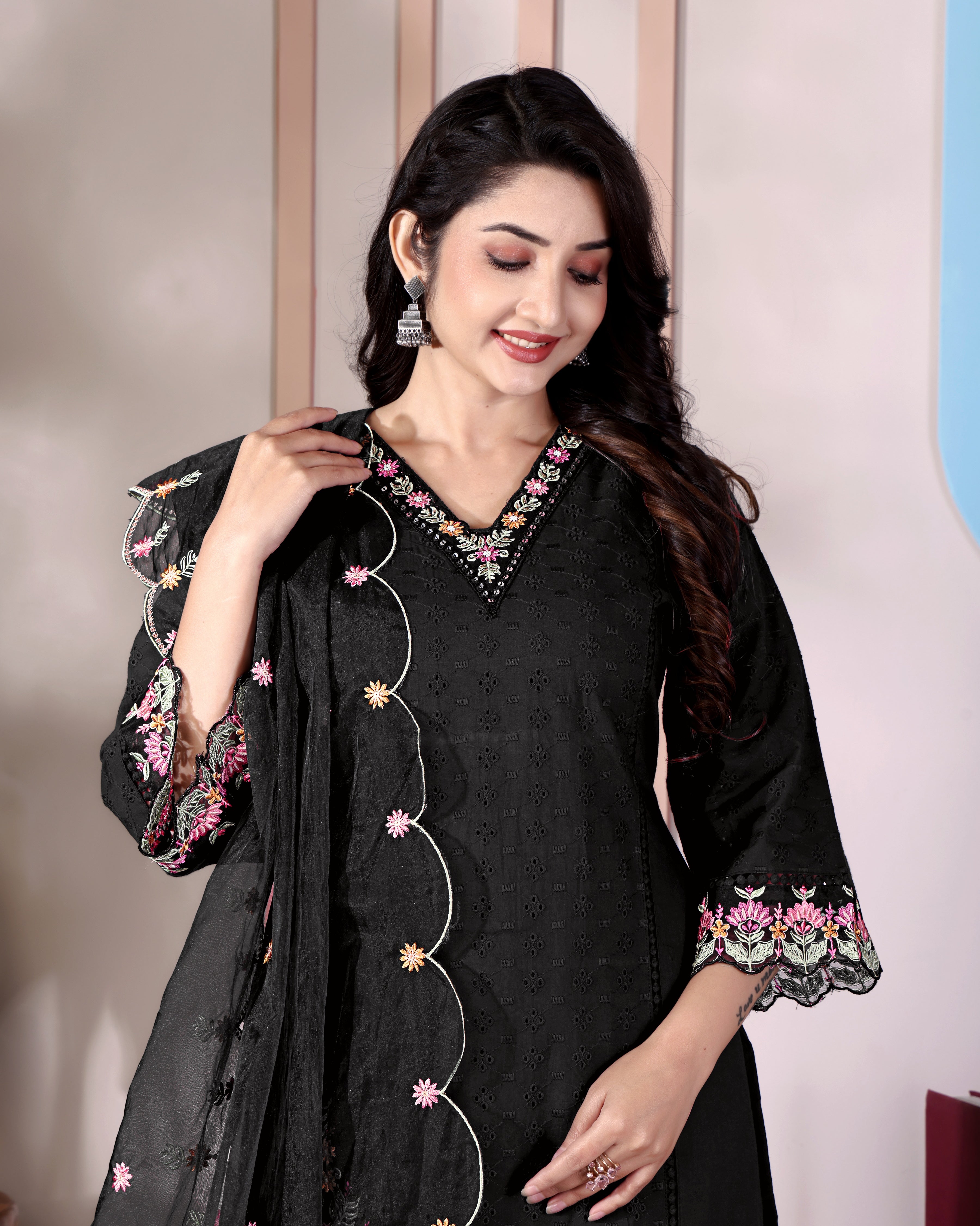 Midnight Bloom – Black Embroidered Suit