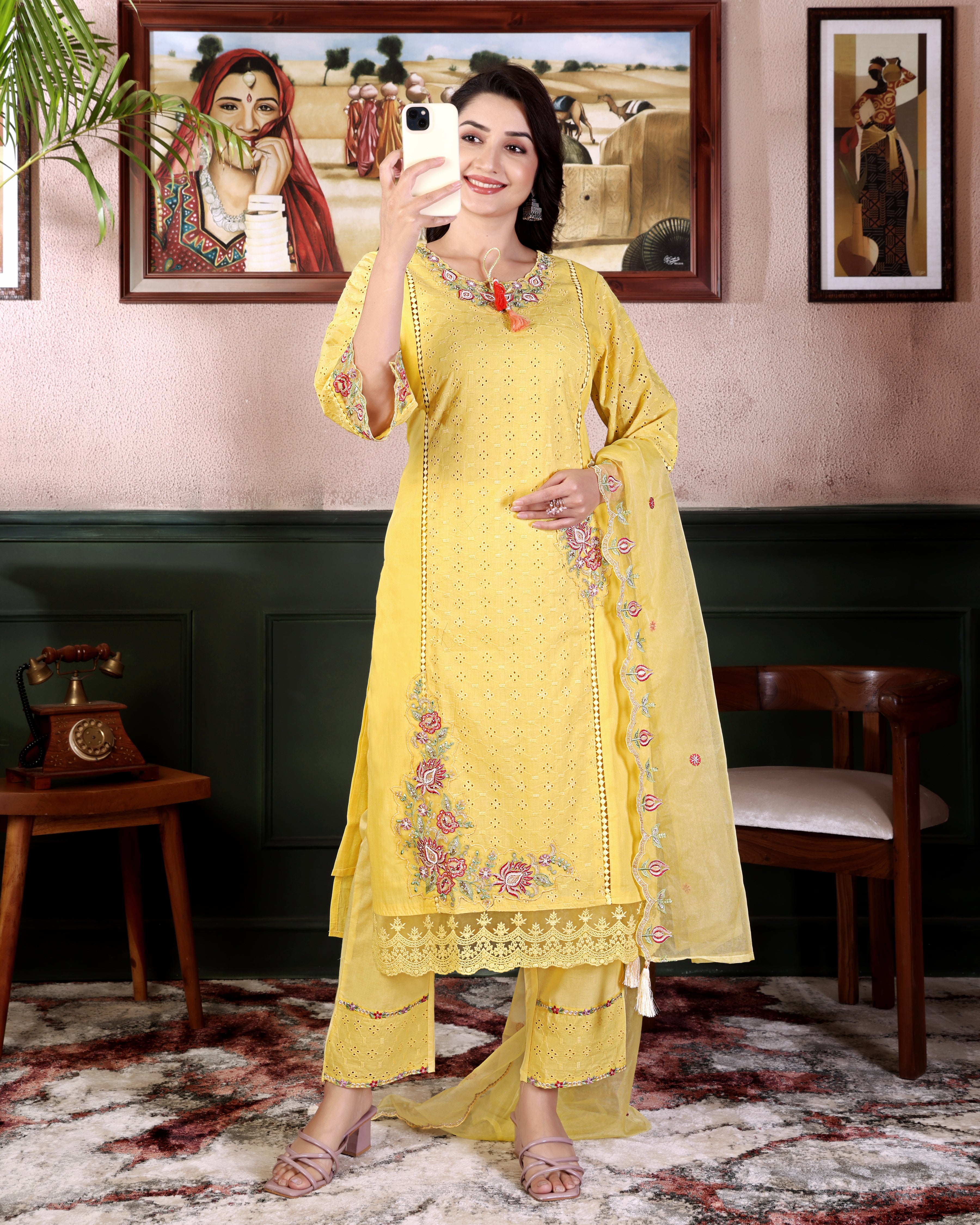 Heer Sunshine Glow – Yellow Embroidered Suit