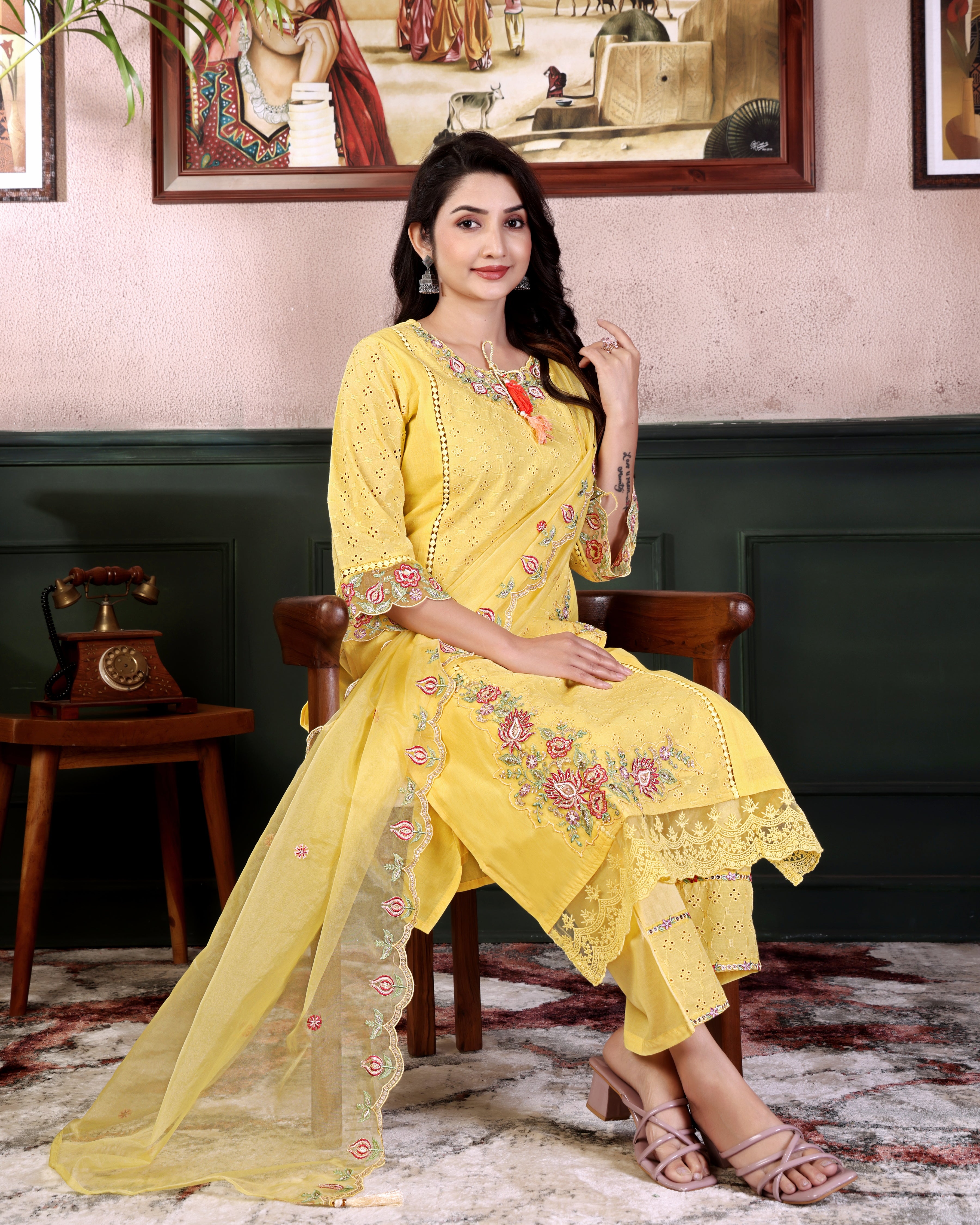Heer Sunshine Glow – Yellow Embroidered Suit
