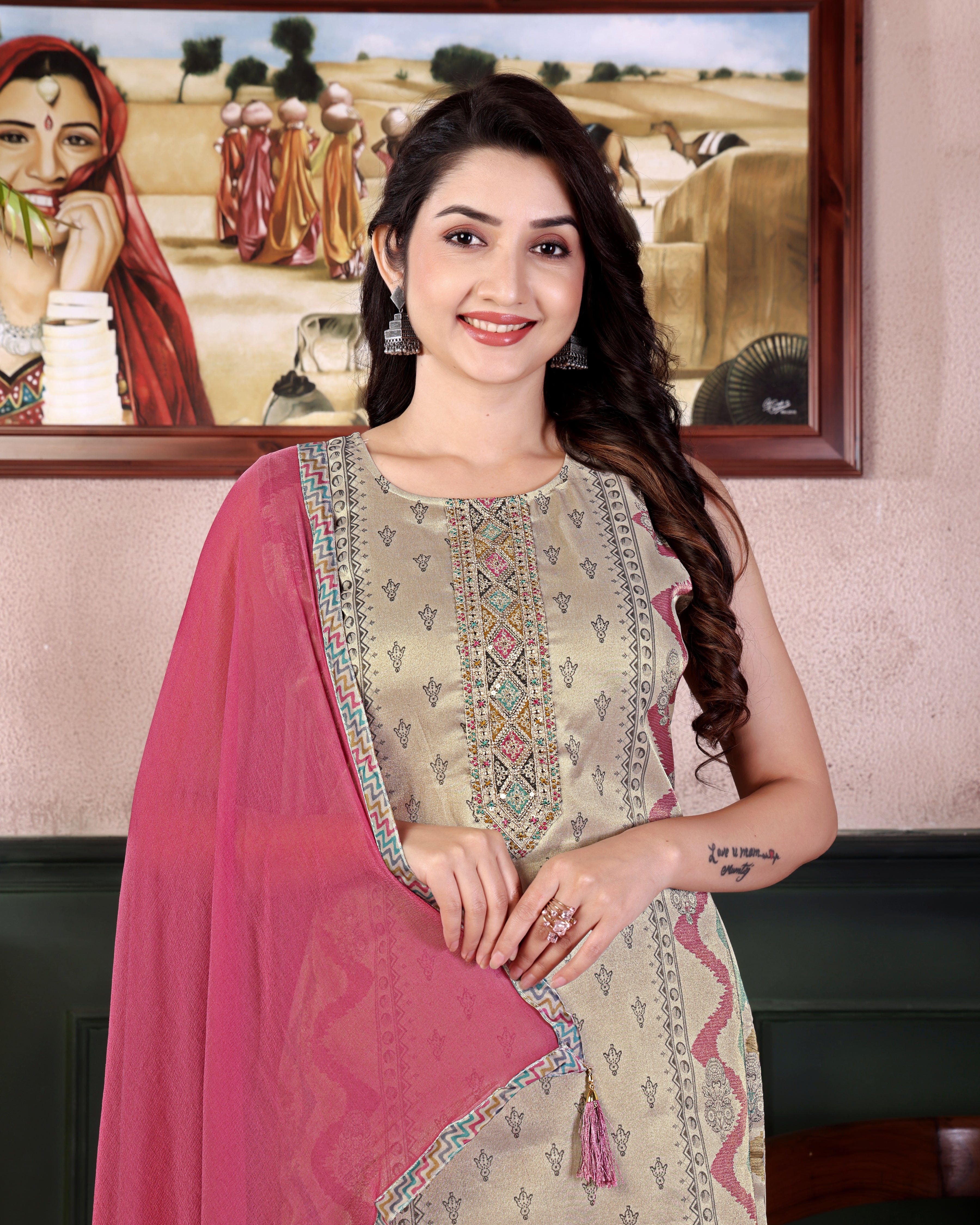 Elegance – Cream Pink Designer Suit