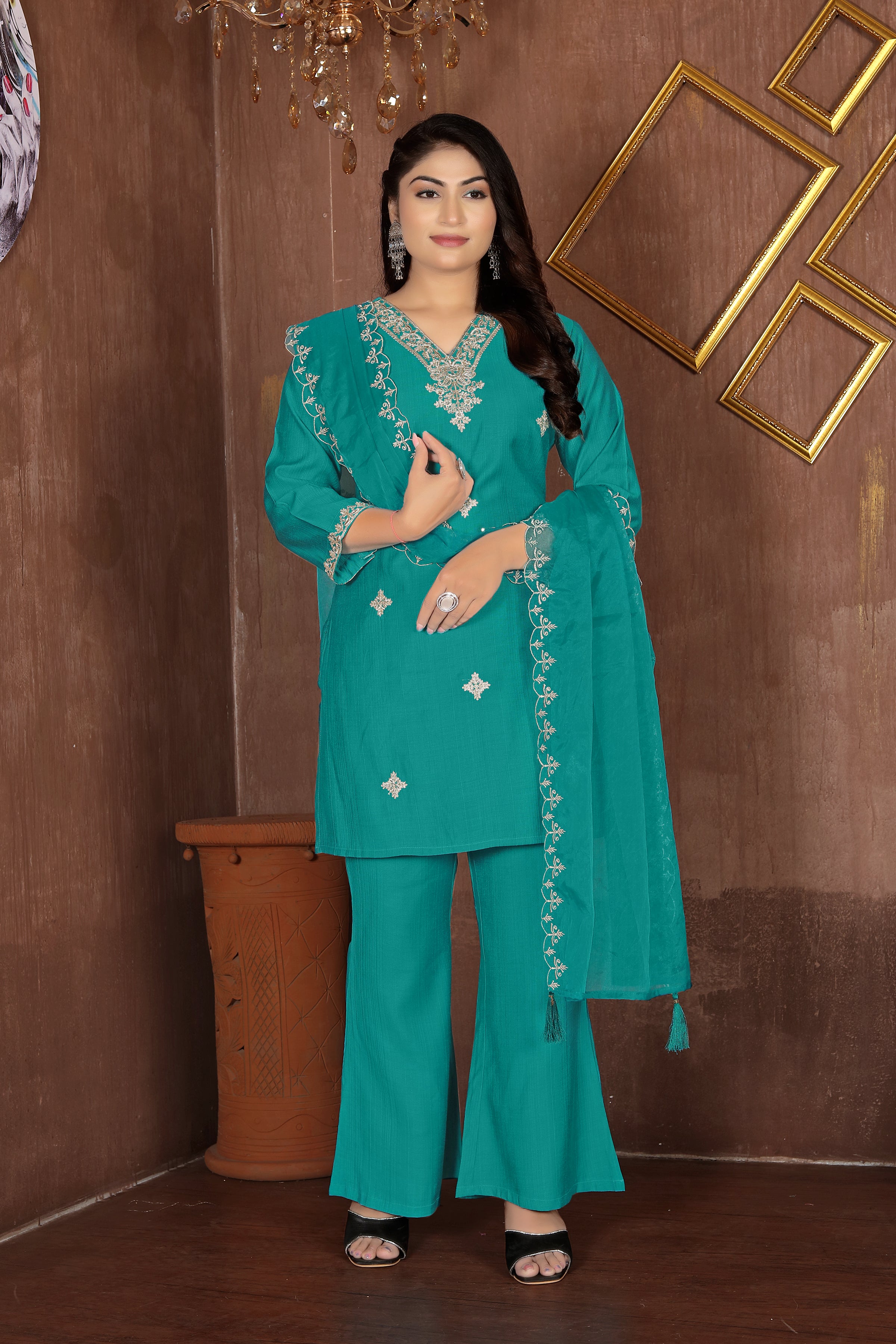 Turquoise Elegance – Teal Designer Suit