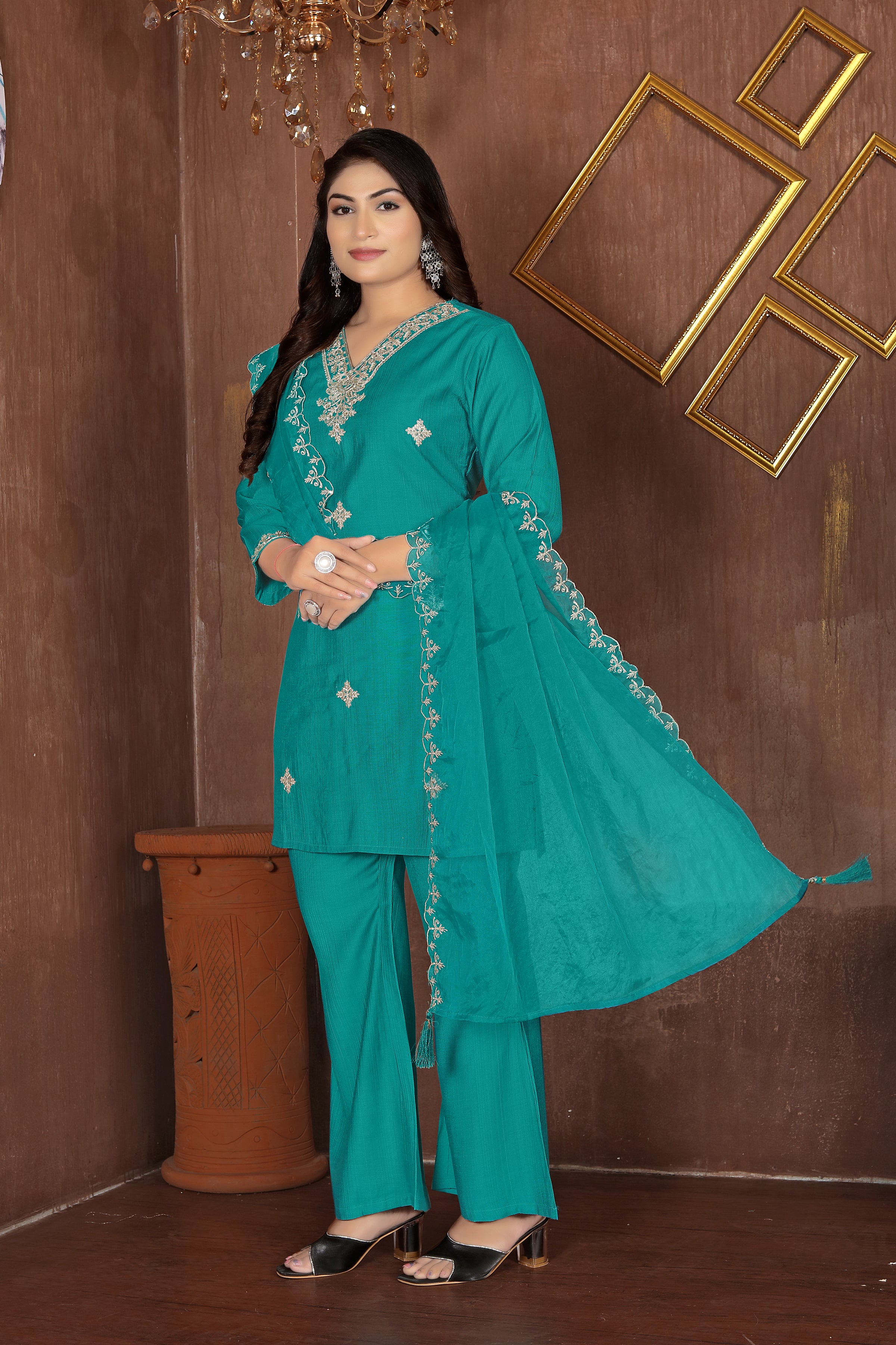 Turquoise Elegance – Teal Designer Suit