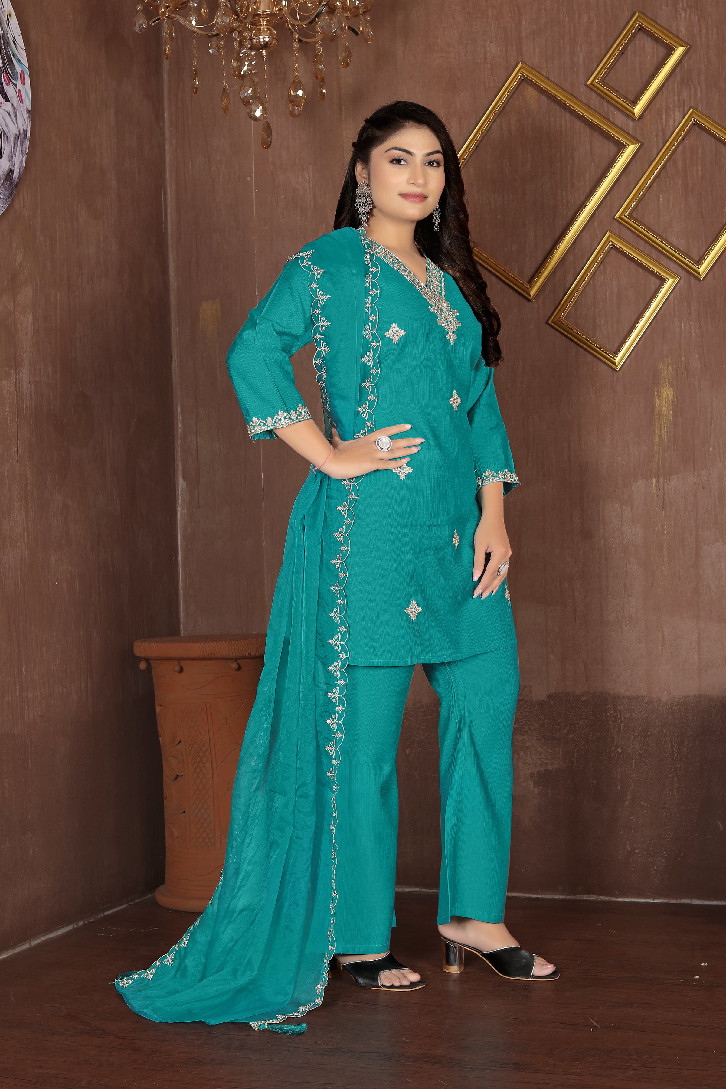 Turquoise Elegance – Teal Designer Suit