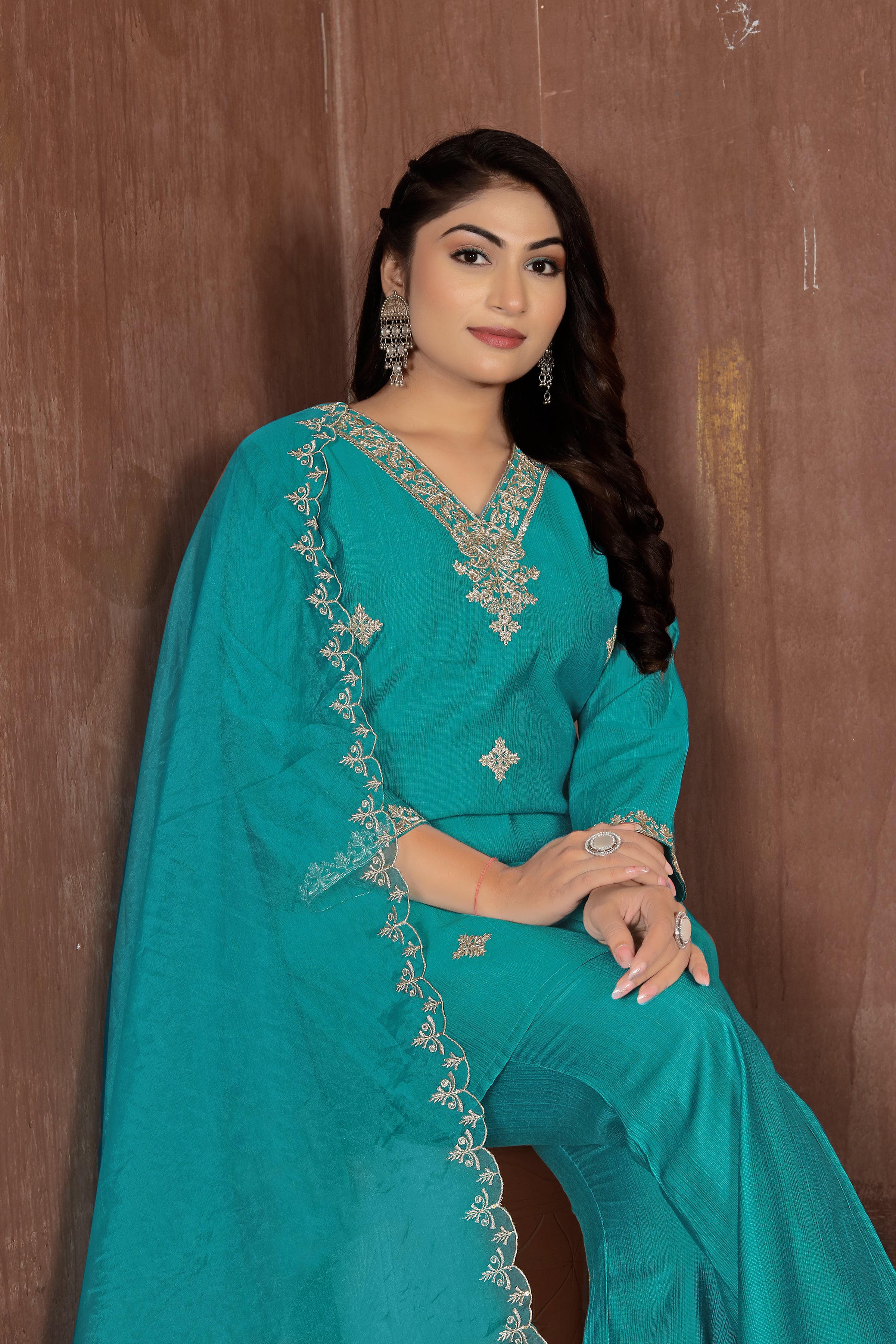 Turquoise Elegance – Teal Designer Suit