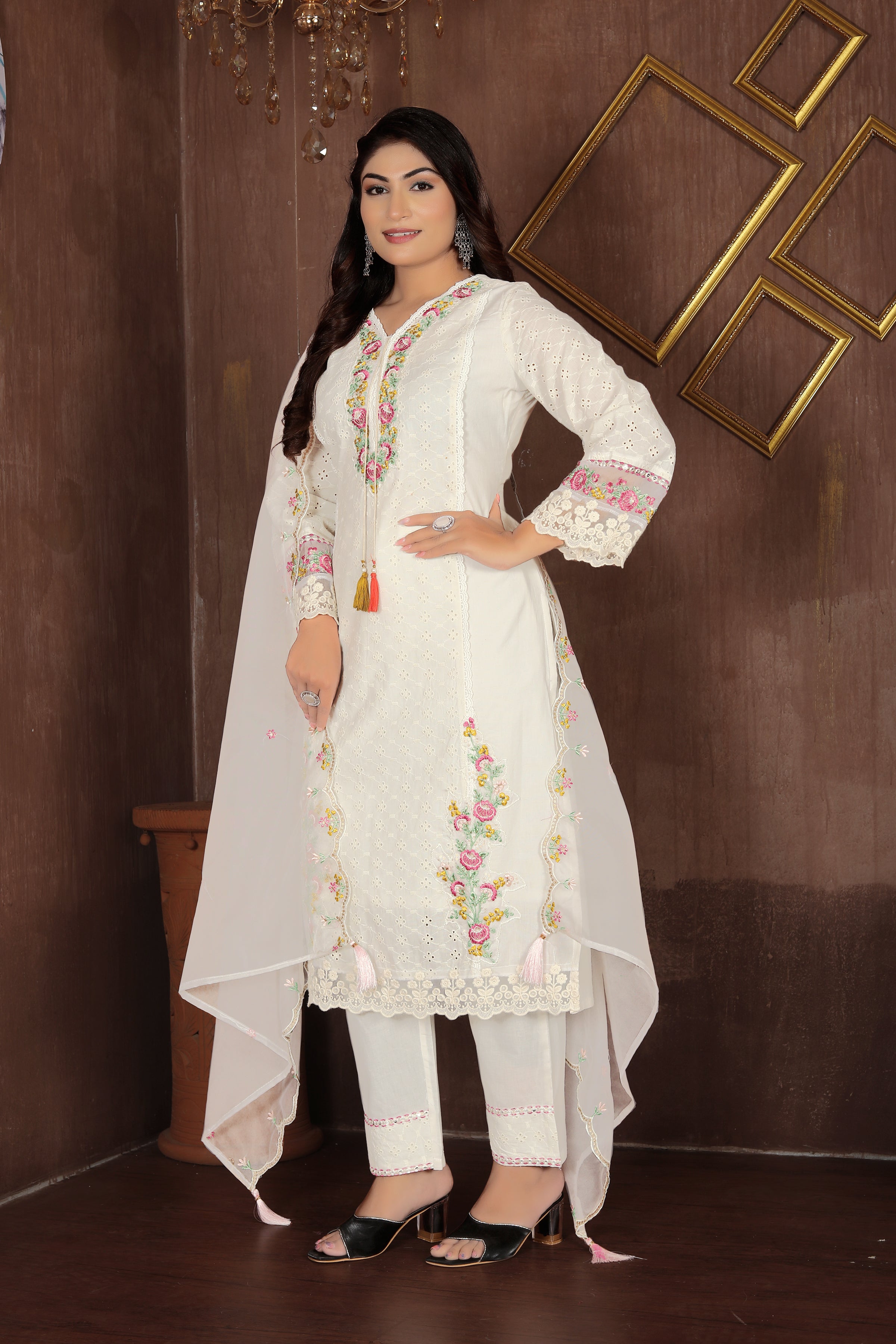 Ivory Blossom – White Floral Suit