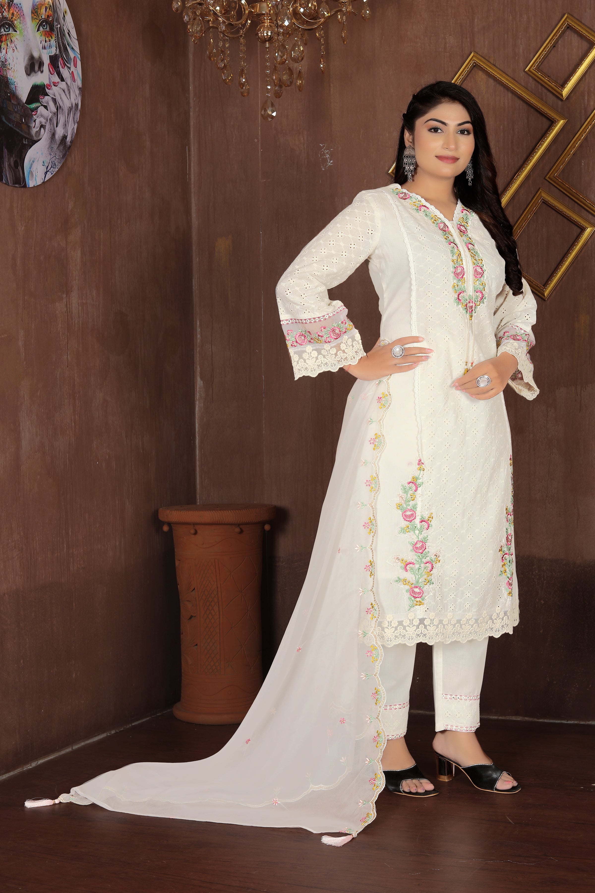Ivory Blossom – White Floral Suit