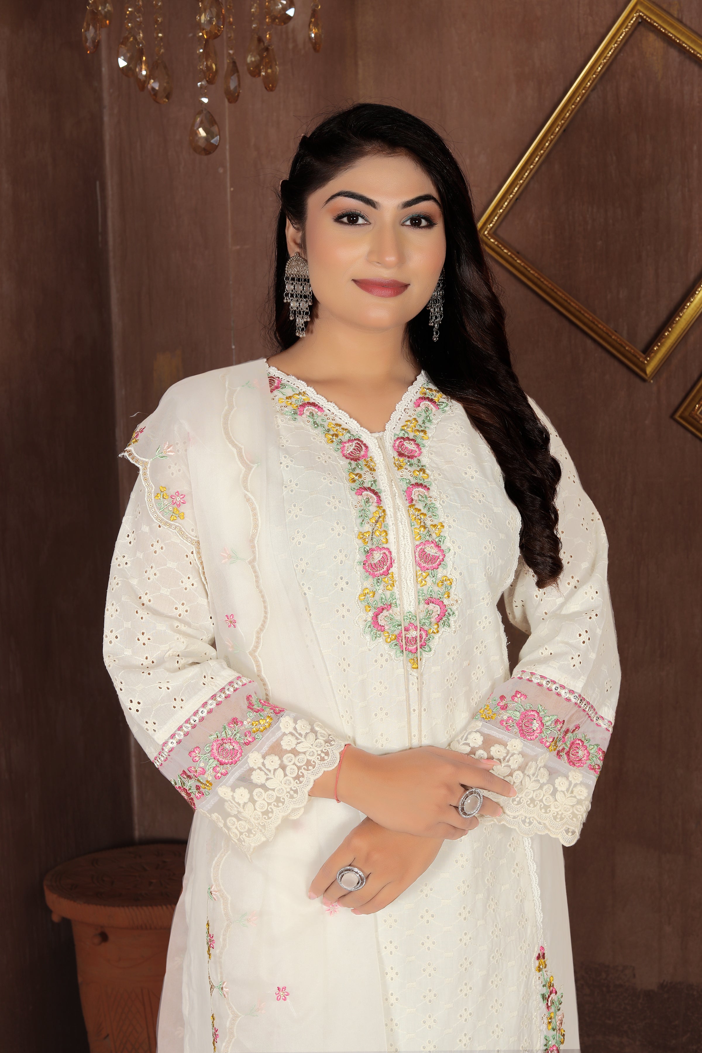 Ivory Blossom – White Floral Suit