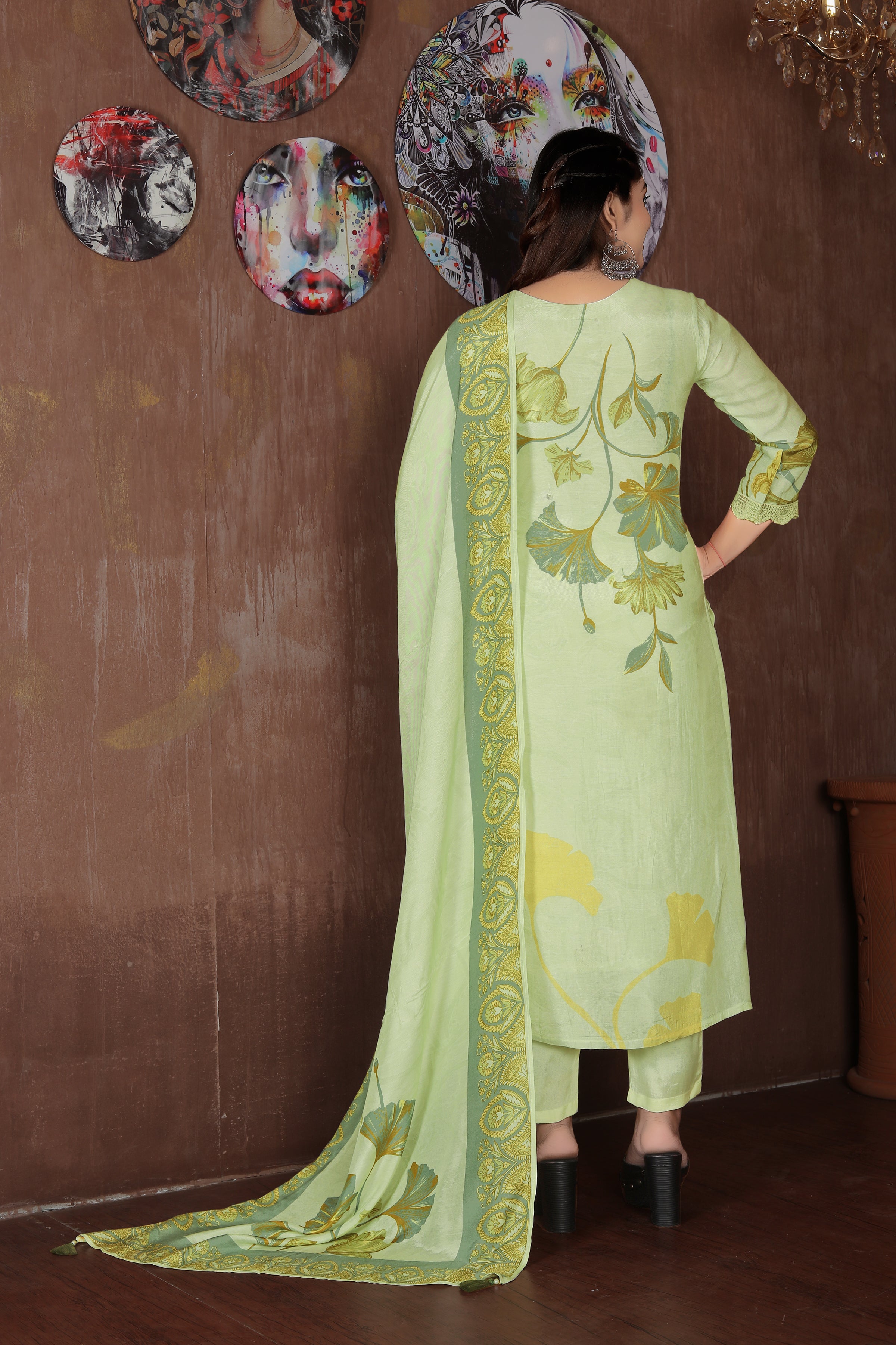 Olive Elegance – Light Green Printed Suit