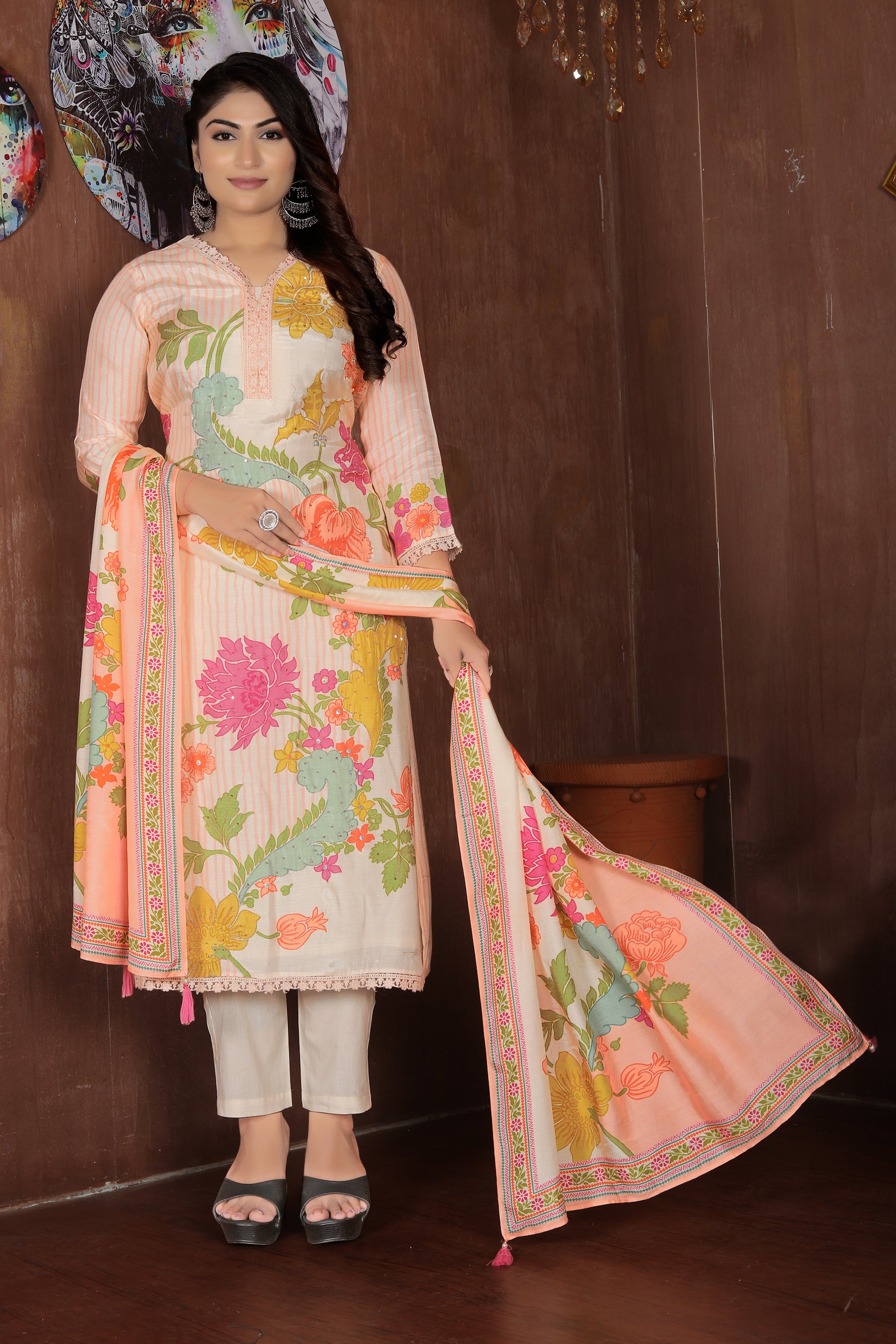 Floral Charm – Peach Printed Suit