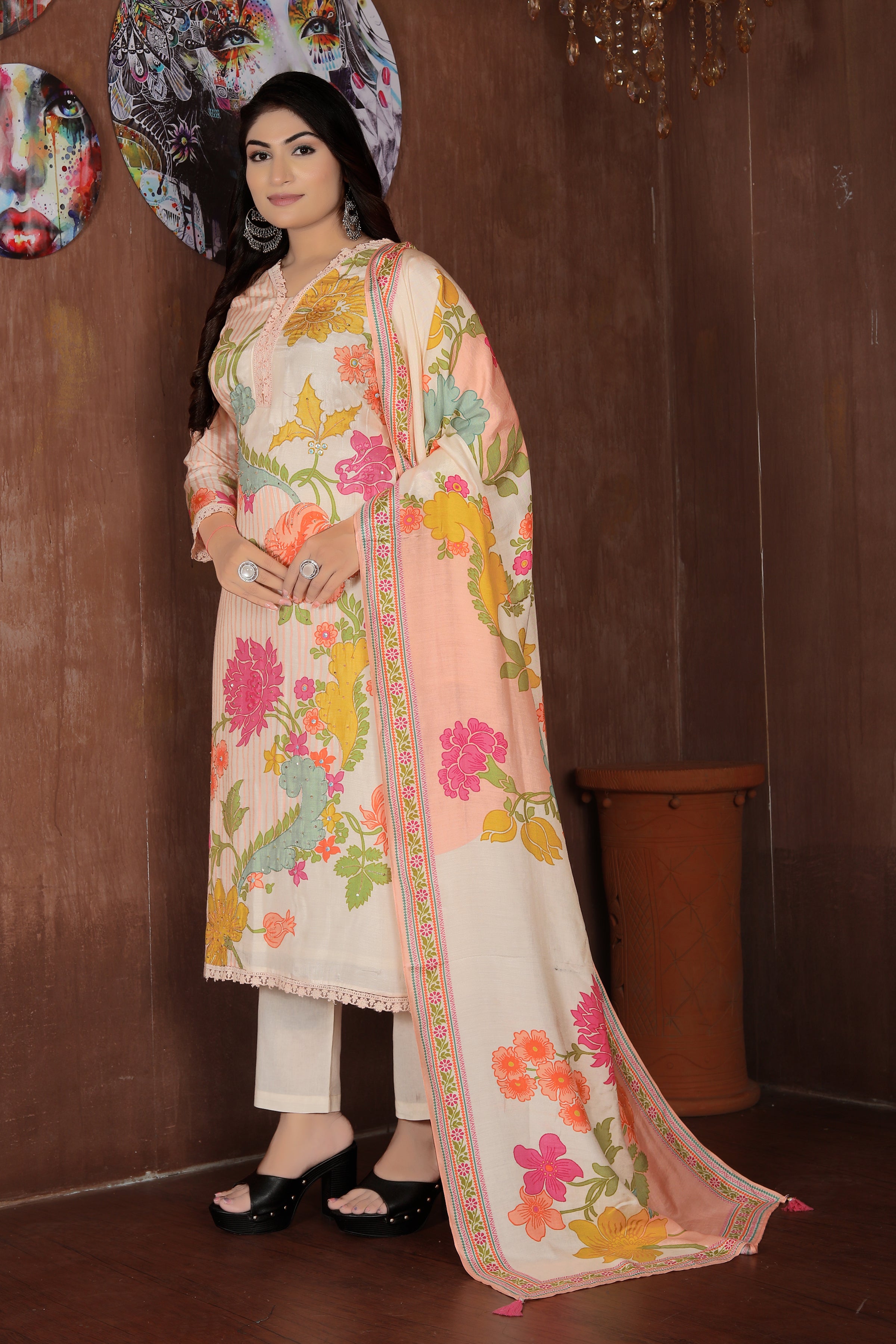 Floral Charm – Peach Printed Suit