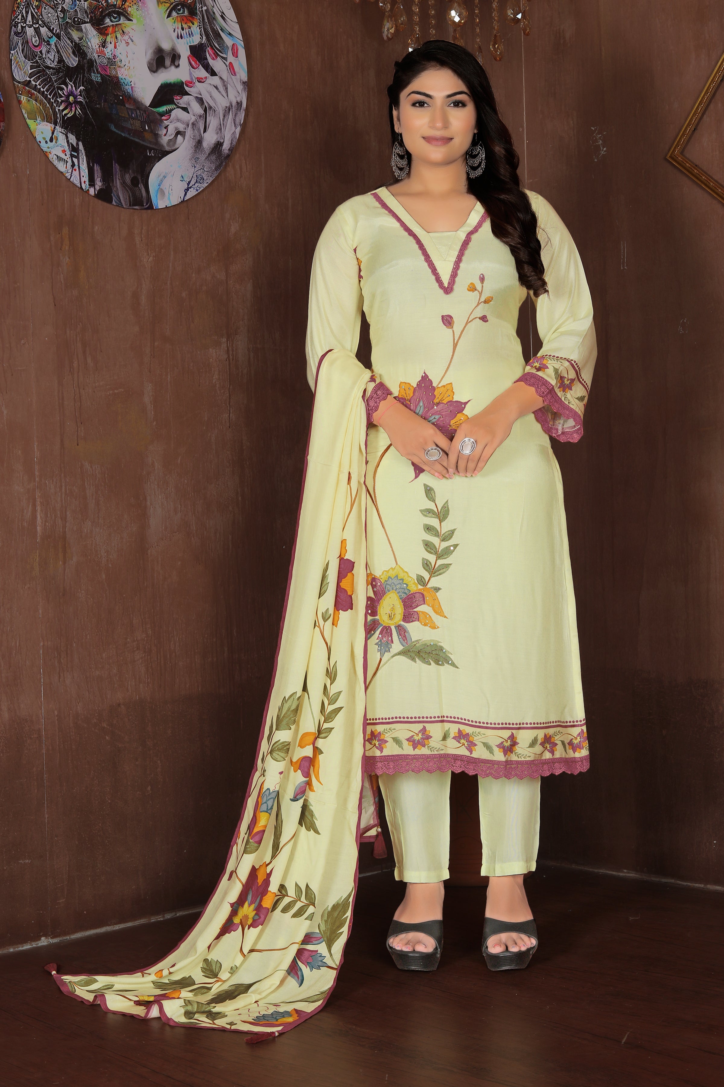 Pastel Grace – Lime Floral Suit