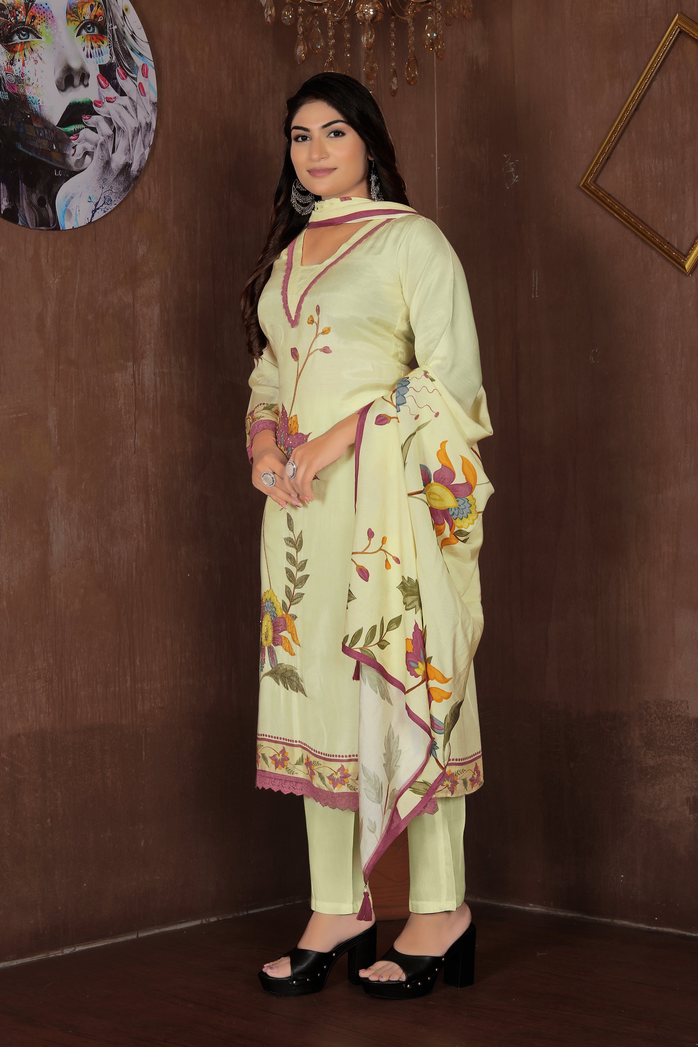 Pastel Grace – Lime Floral Suit