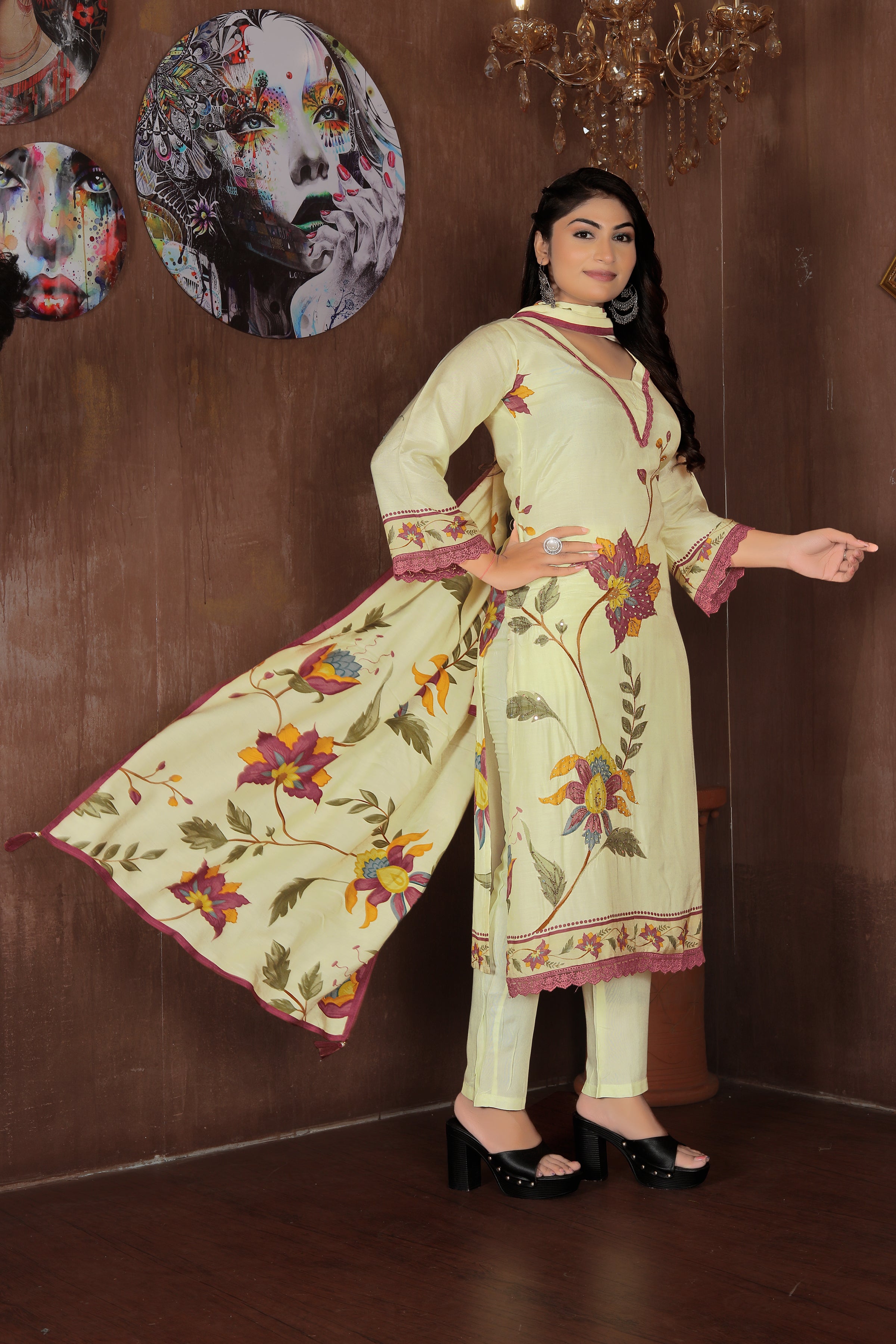 Pastel Grace – Lime Floral Suit